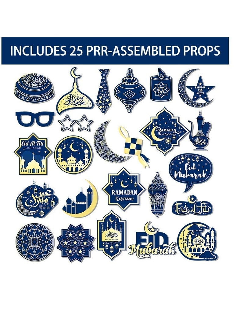 Y&D 25-Pack Eid Mubarak Ramadan Photo Booth Props - Star Moon Islamic Party Supplies with Cardstock & Bamboo Sticks - Image 1